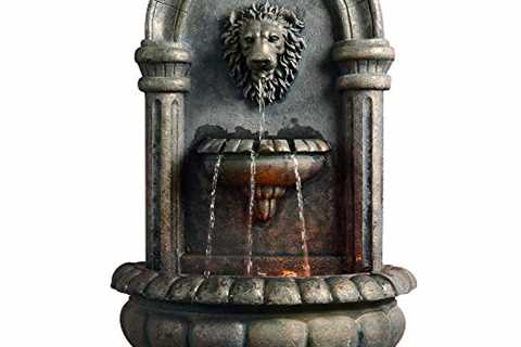 Peaktop - Outdoor Royal Lion Head Wallfall Fountain w/ LED Light