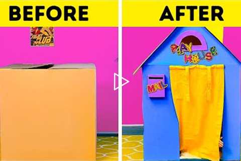 EASY DIY PLAYHOUSE FOR YOUR KIDS || 5-Minute Recipes To Have Fun With Cardboard