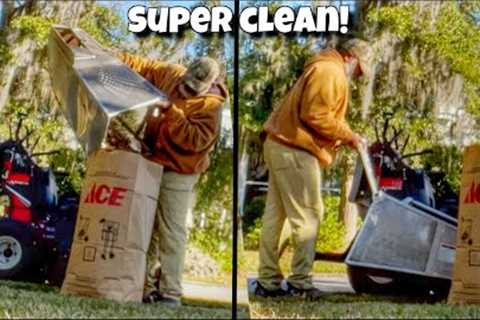 Fast leaf clean up with a stand-on lawn mower bagger