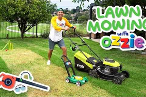 New Lawn Mower Video For Kids | Backyard Lawn Mowing, Stripes & Cricket Pitch For Toddlers