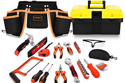 Mysterystone 45 Pieces kids real tool set Construction Tool Set for Kids with tool belt,hand tools..