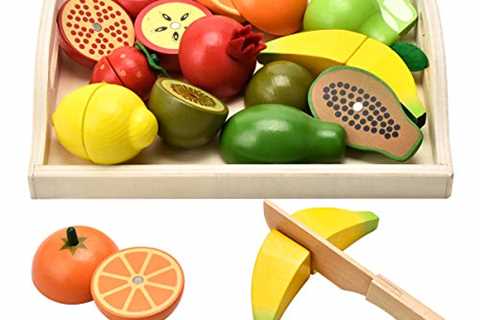 CARLORBO Wooden Toys for 2 Year Old - PretendÂ Play Food Set for KidsÂ PlayÂ Kitchen,9 Cuttable Toy ..