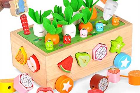 Montessori Toys, JUZBOT Wooden Toys Carrot Harvest Game Fruit Lacing Beads Educational Learning..