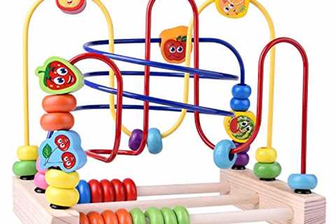 Wooden Beads Maze Roller Coaster Educational Toys for Toddler Kids Baby, Around Circle Bead Skill..