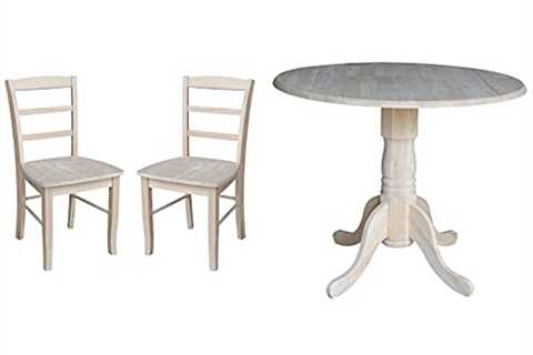 International Concepts Madrid Dining Chair, Height, Unfinished  36-Inch Dual Drop Leaf Table,..