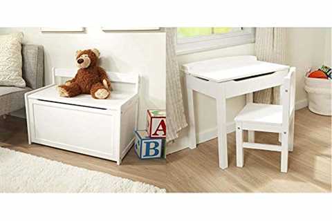 Melissa  Doug Wooden Toy Chest - White  Wooden Lift-Top Desk  Chair - White