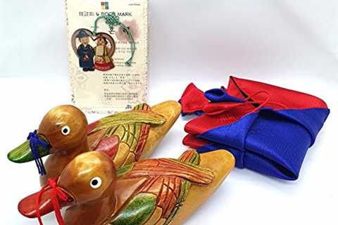 NDM Wooden Mandarin Duck 6.7 ?? Korean Wedding Handmade + Hanbok Silk Wrap + Korean Character Han..