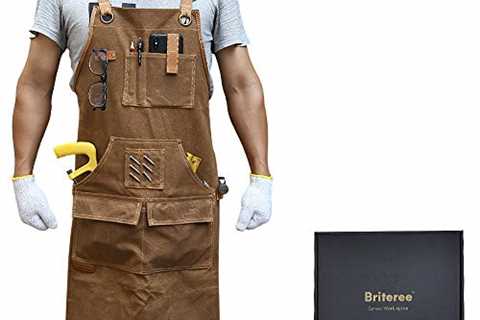 Briteree Woodworking Aprons for men, Gift for Woodworker, with 9 Tool Pockets, Durable Waxed Canvas