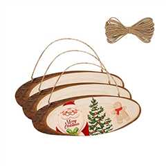 FEZZIA Natural Wood Slices, 3Pcs Unfinished Oval Shaped Wood Slice with bark for Sign Decorations,..