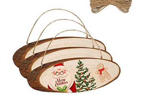 FEZZIA Natural Wood Slices, 3Pcs Unfinished Oval Shaped Wood Slice with bark for Sign Decorations,..