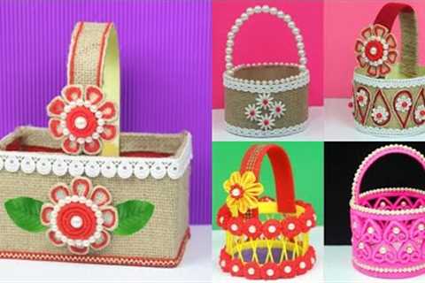 5 Easy And Beautiful Basket Idea | Cardboard craft | DIY Basket Making | Plastic Bottle Craft | Jute